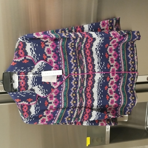 💕TRINA TURK💕 Ira 3 100% Silk Pajama Style Top ~ Fairisle Print Small S NWT - Picture 9 of 16